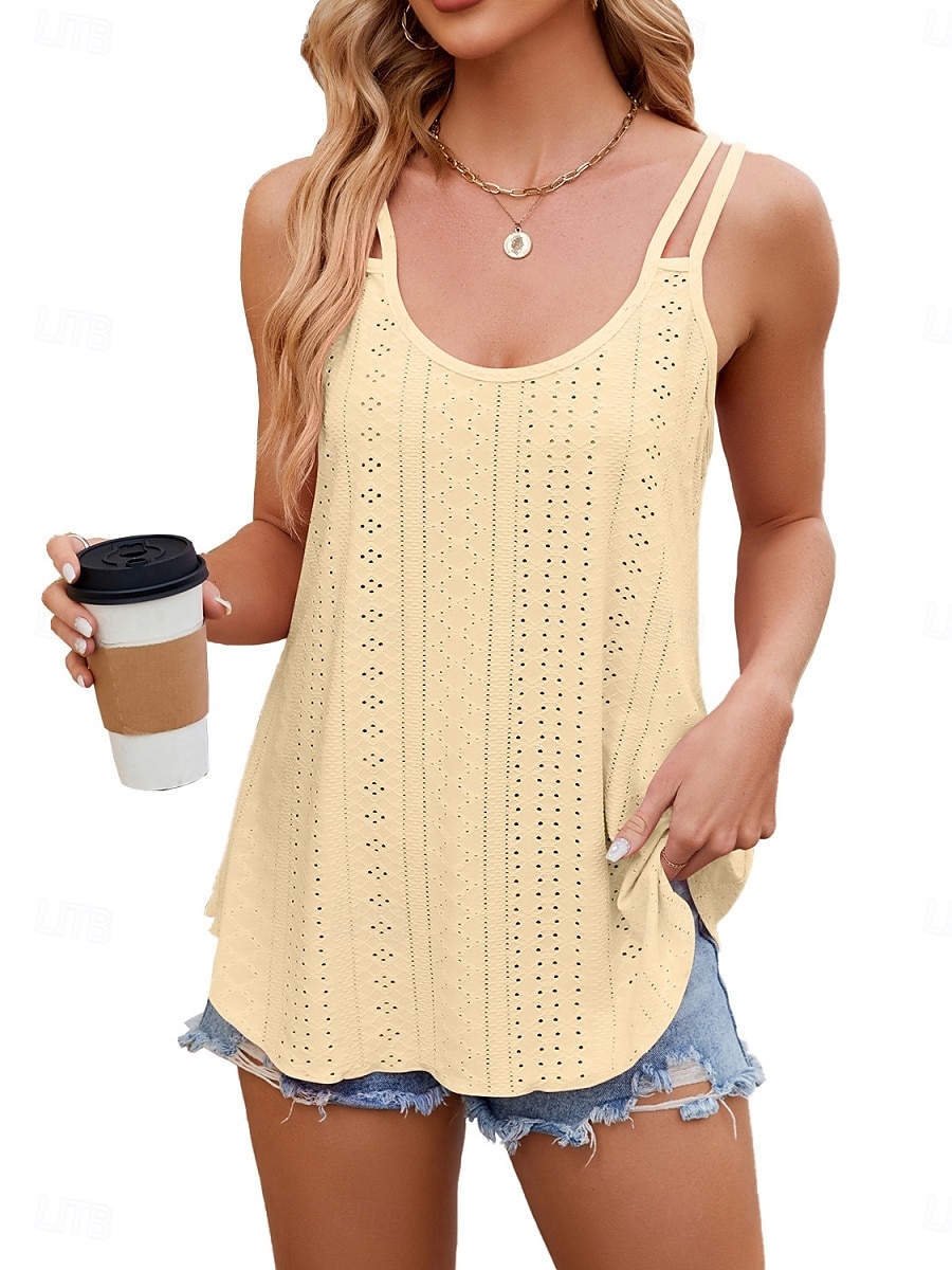 Damen-Top Camisole Tank Unifarbene Stilvolle Lässige Ärmellose U-Hals Reguläre Tops Tägliche Ösen Weiß Gelb Pink Wein Sommer 2025 - $17.49 –P10