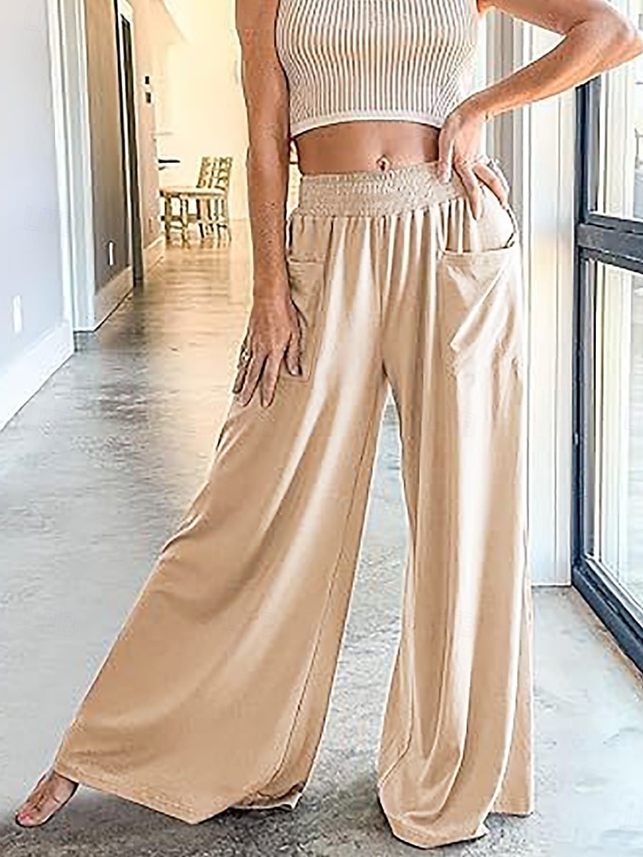 Per donna A zampa Chino Di tendenza Streetwear Lunghezza intera Vita alta Liscio Tasche Cinturino elastico comodo Morbido Comodo Media elasticità Esterno Strada Aalbicocca Fuschia Estate Primavera del 2025 a $24.99 –P2