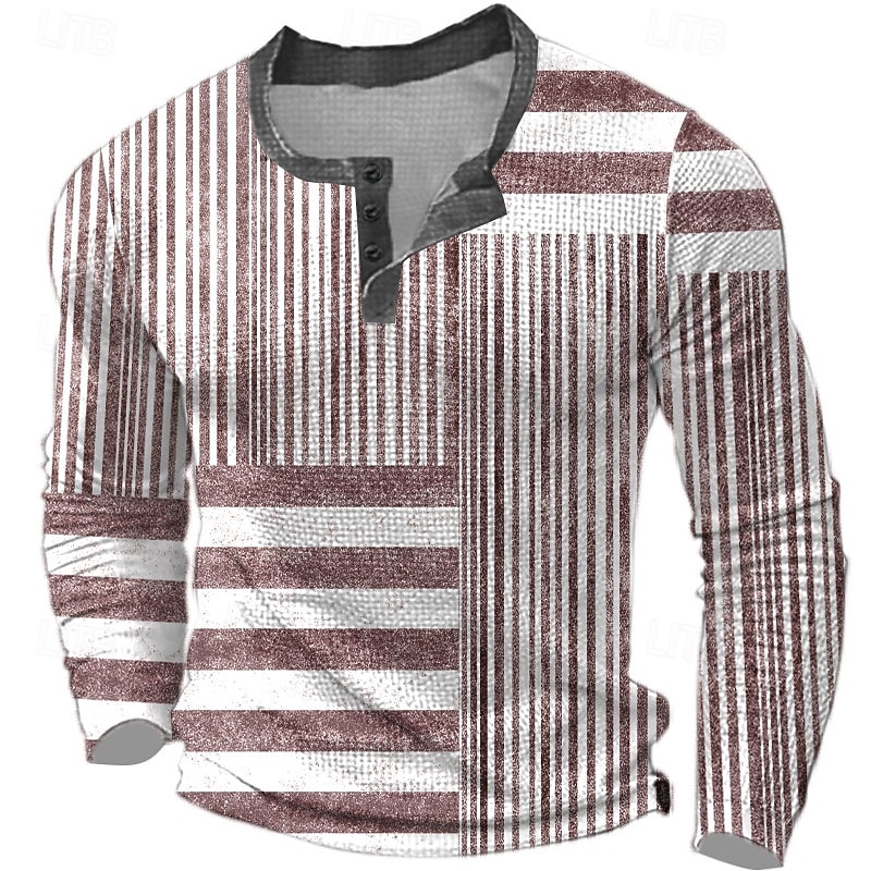 Férfi Grafika Mértani Színes Gofri Henley ing Alkalmi stílus Hosszú ujj Divat Dizájn Alap Napi Szabadtéri Tavasz & Ősz Kék Piros Zöld Szürke Henley Henley póló 2026 - $23.99 –P5