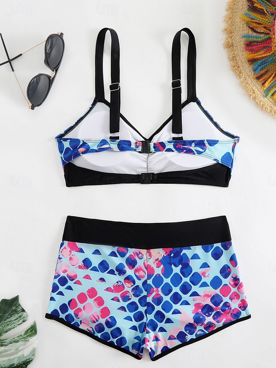 Dam Badkläder Bikini Pojkeben Baddräkt Öppen rygg Hög midja Smal Semester Standkläder Grafisk V-hals Ärmlös Baddräkter 2025 - $27.99 –P6