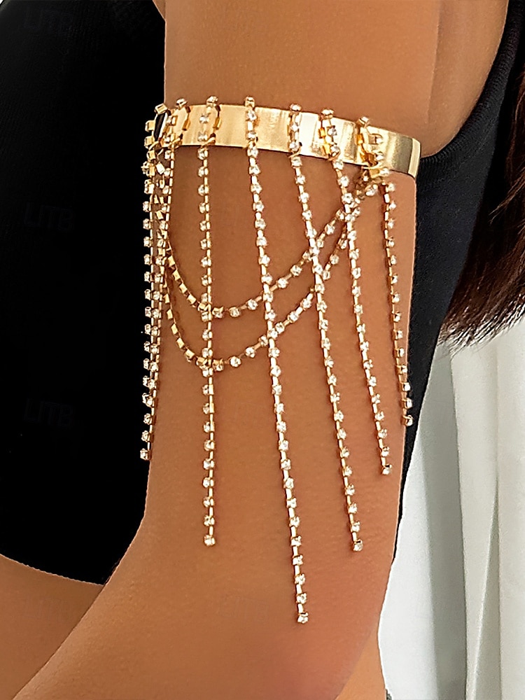 dammanschettarmband i guldkedja – eleganta justerbara överarmssmycken med strass tofsar och dingelkedjor för fester och speciella tillfällen 2025 - $9.99 –P3