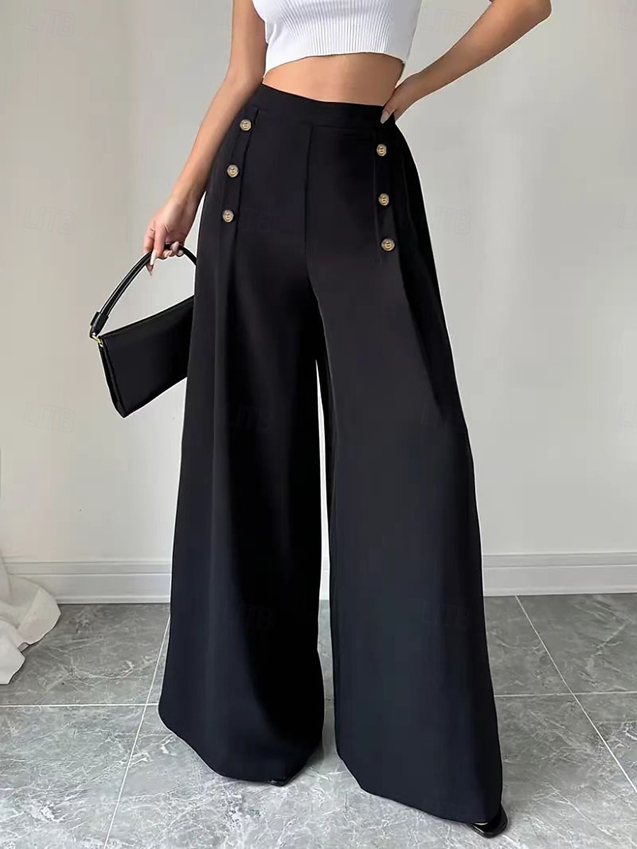 Women's Culottes Wide Leg Elegant Casual Daily Full Length High Waist Inelastic Office Casual Daily Black Summer Spring Fall Regular Fit 2025 - $24.99 –P5