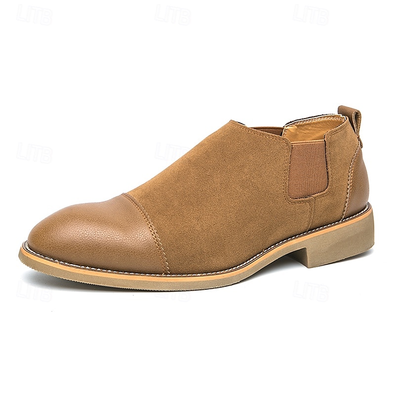 Men's Tan Chelsea Boots with Faux Leather and Suede Upper – Slip-On Elastic Design, Casual and Comfortable for Daily Wear or Semi-Formal Occasions 2025 - $46.99 –P1
