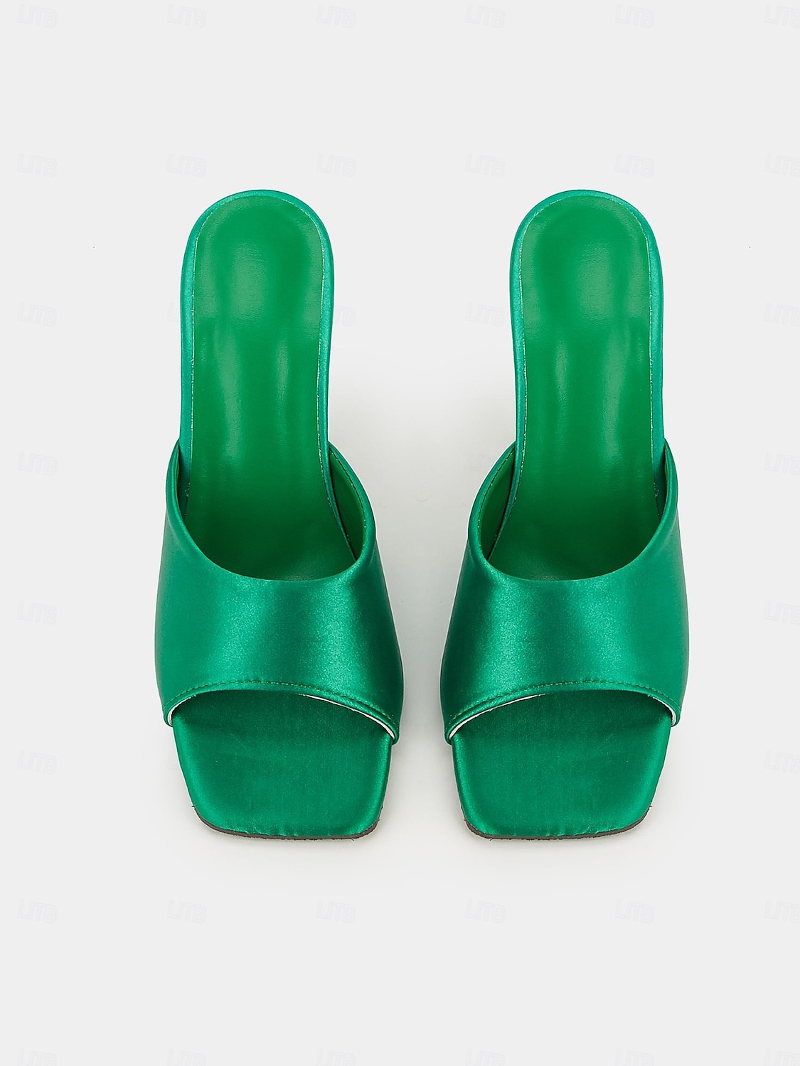 grüne Satin Open-Toe Pantoletten mit transparentem Blockabsatz für Damen – schicke Sommer-Partyschuhe 2025 - $26.99 –P4