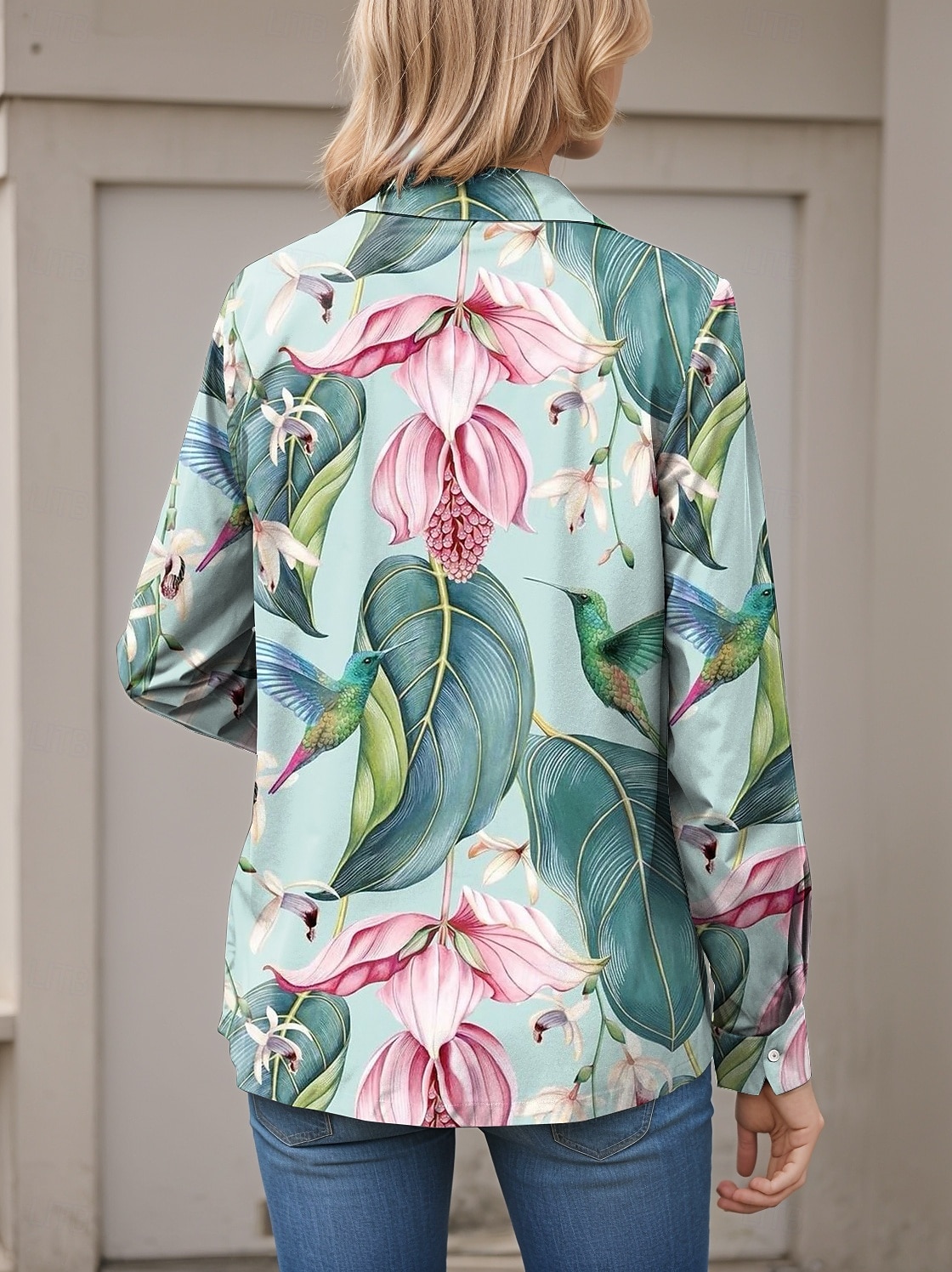 Per donna Camicia Floreale Casual Manica Lunga Colletto a Camicia Top Regolari Lavoro Quotidiano Bottoni Stampato Verde Primavera Autunno Inverno del 2025 a $32.99 –P2