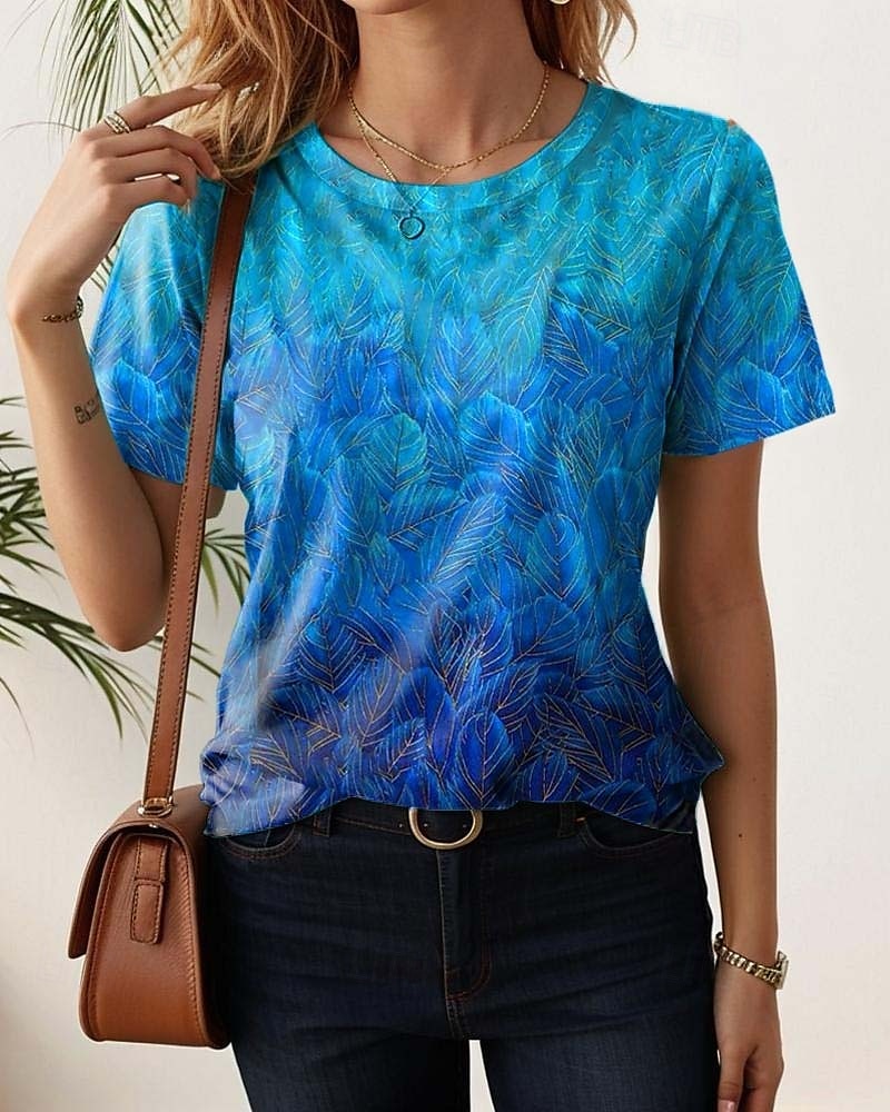 Femmes T-shirt Fleuri Occasionnel Manche Courte Col rond Hauts Réguliers Quotidien Imprimé Noir Blanche Vert Claire Bleu Violet Été de 2025 ? $19.99 –P1