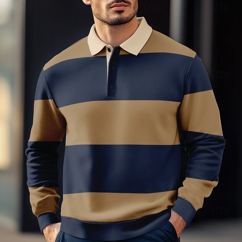 Férfi Csík Rugby Polo Hosszú ujj Pólóingek Galléros ingek Alkalmi Szabadtéri Sportruházat 3D nyomtatás Tavasz Ősz Tél Rubin Medence Barna 2025 - $28.99 –P5