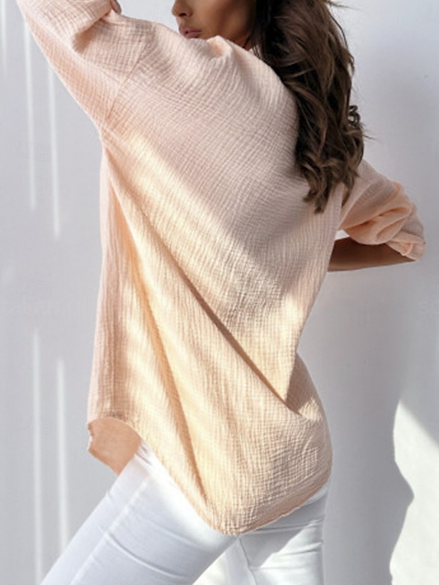 Dame Skjorte Bluse Helfarge Stilfull Fritid Langermet Skjortekrage Vanlige topper Daglig Knapper Rosa Grå Sommer 2025 - $24.99 –P7