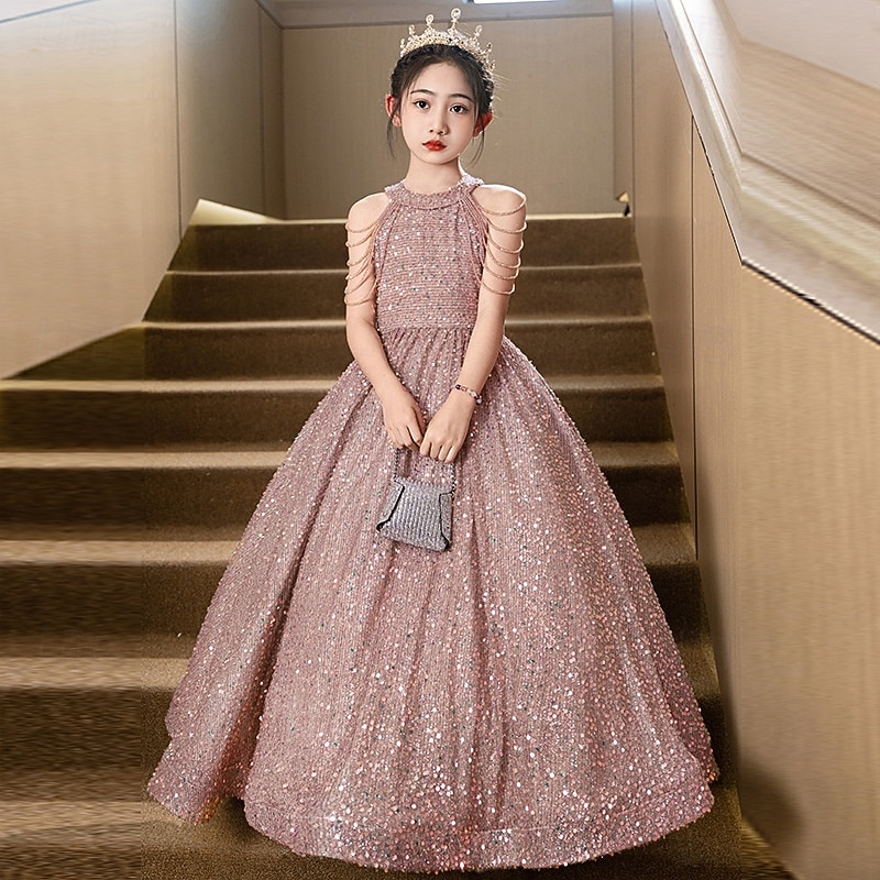 Abito da damigella d'onore bambina bambini Da ragazza Abito da principessa Prestazioni Matrimonio Feste Elegante Bellissimo Con lustrini Tinta unica Senza maniche Girocollo Nero Rosso 4 anni + del 2026 a $78.99 –P1