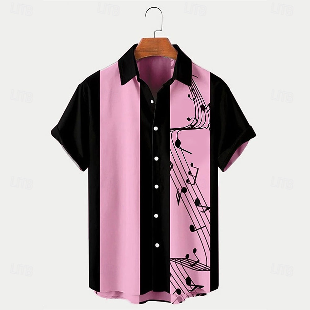 Men's Musical Notes Summer Shirt Bowling Shirt Button Up Shirt Short Sleeve Fashion 1950s Casual Daily Music Festival Summer Turndown Print Blue Black Pink Green 2026 - $25.99 –P4