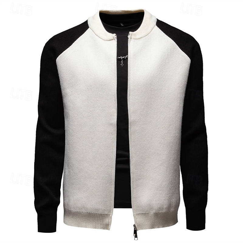 Herren übergangsjacke Collegejacke Täglich Tasche Ganzjahres Farbblock Mode Stehkragen Regulär Schwarz Weiß Grau Jacken 2025 - $49.99 –P2