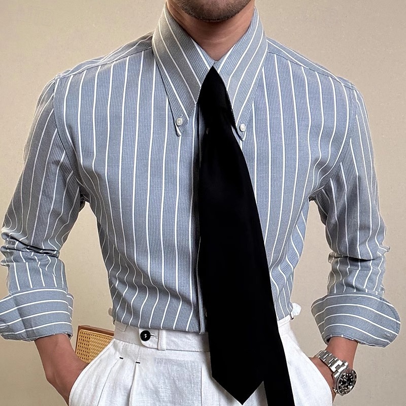 Men's Shirt Spearpoint Collar Shirt Dress Shirt Button Up Shirt Stripe Wedding Party White Blue Green Long Sleeve Lapel Spring &  Fall Clothing Apparel Buttons 2025 - $28.99 –P3