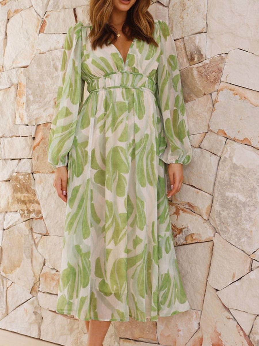 Pentru femei Rochii Midi Rochie casual Elegant Stilat Casual Vacanță Petrecere Zilnic Potrivire Largă Floral Manșon Lung În V Trifoi Vară Primăvară Toamnă 2025 - $36.99 –P5