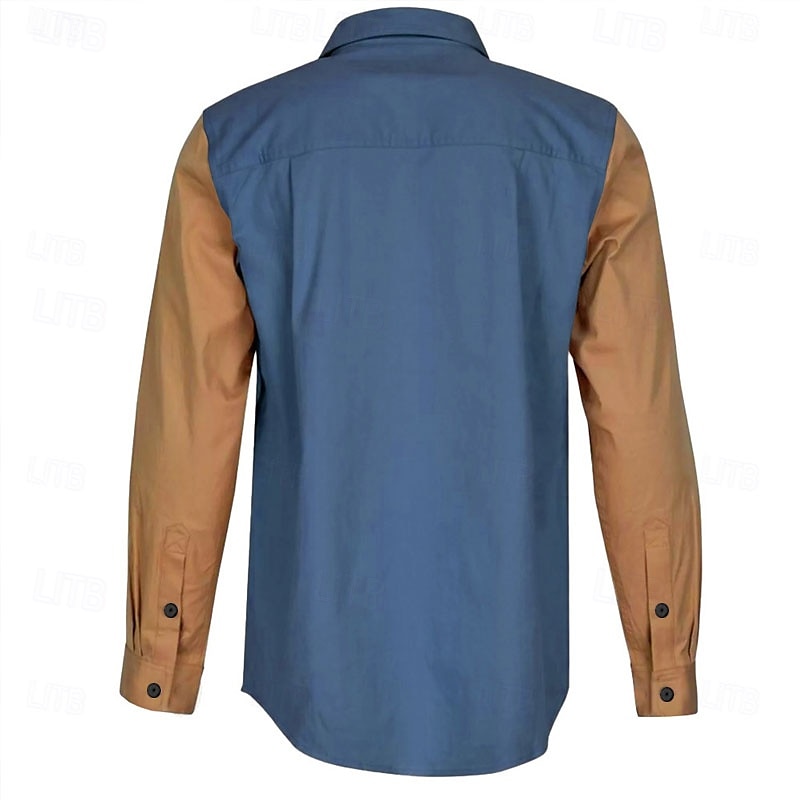 Men's Ethnic Western Shirt Cowboy Shirt Long Sleeve Western Casual Spring Fall Turndown Button Up Pocket Blue 2025 - $31.99 –P2
