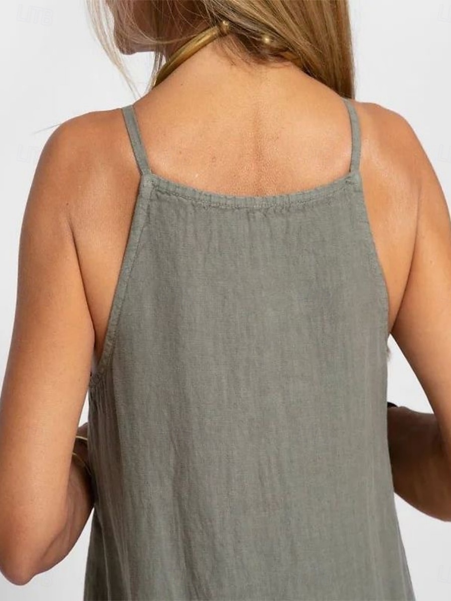 Per donna Abito maxi Abiti in cotone e lino Vestito Casual Abito Sottoveste Essenziale Casual Vacanza Quotidiano Vestibilità regolare Semplice Senza Maniche Spallina Bianco Verde militare Estate del 2025 a $22.99 –P3