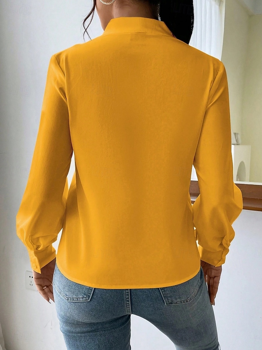 Dame Skjorte Bluse Helfarge Stilfull Fritid Langermet V-hals Vanlige topper Daglig Knapper Lomme Svart Hvit Gul Blå Grønn Sommer Vår 2025 - $31.99 –P27