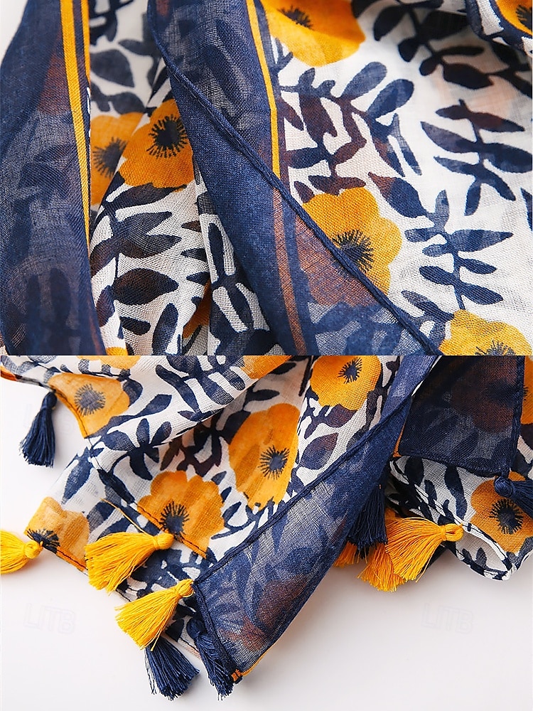 Floral Print Lightweight Scarf with Tassel Details, Boho Chic Style Wrap for Women, Perfect for Spring, Summer, and Casual Outfits 2025 - $11.99 –P6