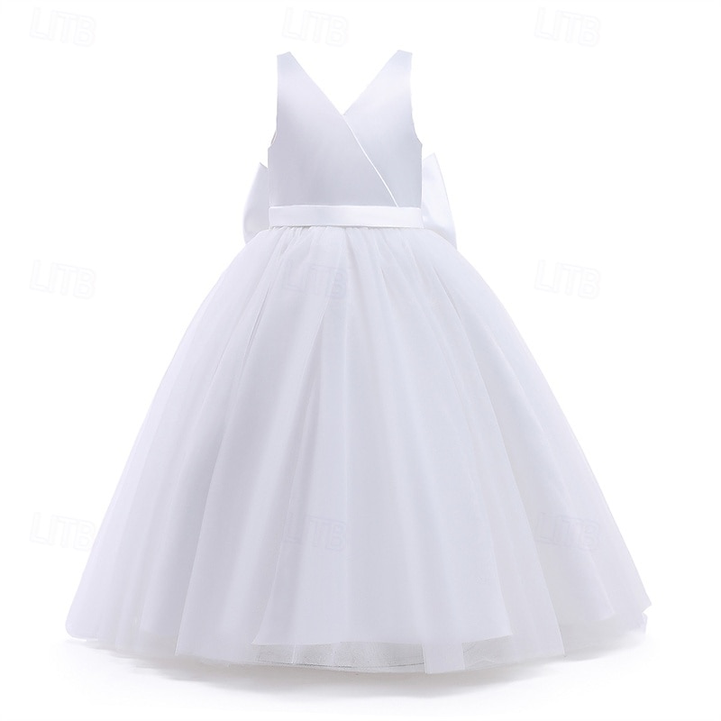 Flower Girl Dress Kid's Girls' Princess Dress Performance Wedding Party Elegant Beautiful Mesh Solid Color Sleeveless V Neck White Pink 4 years+ 2026 - $35.99 –P12