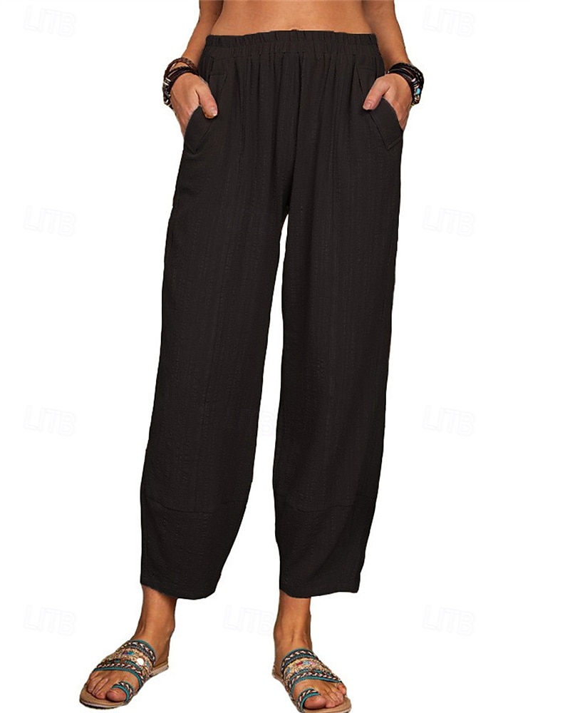 Women's Cotton Linen Pants Pants Trousers Lightweight Casual Ankle-Length High Rise Plain Pocket Breathability Comfortable Inelastic Casual Daily Weekend Wine Navy Black White Summer Spring Regular 2025 - $19.99 –P7