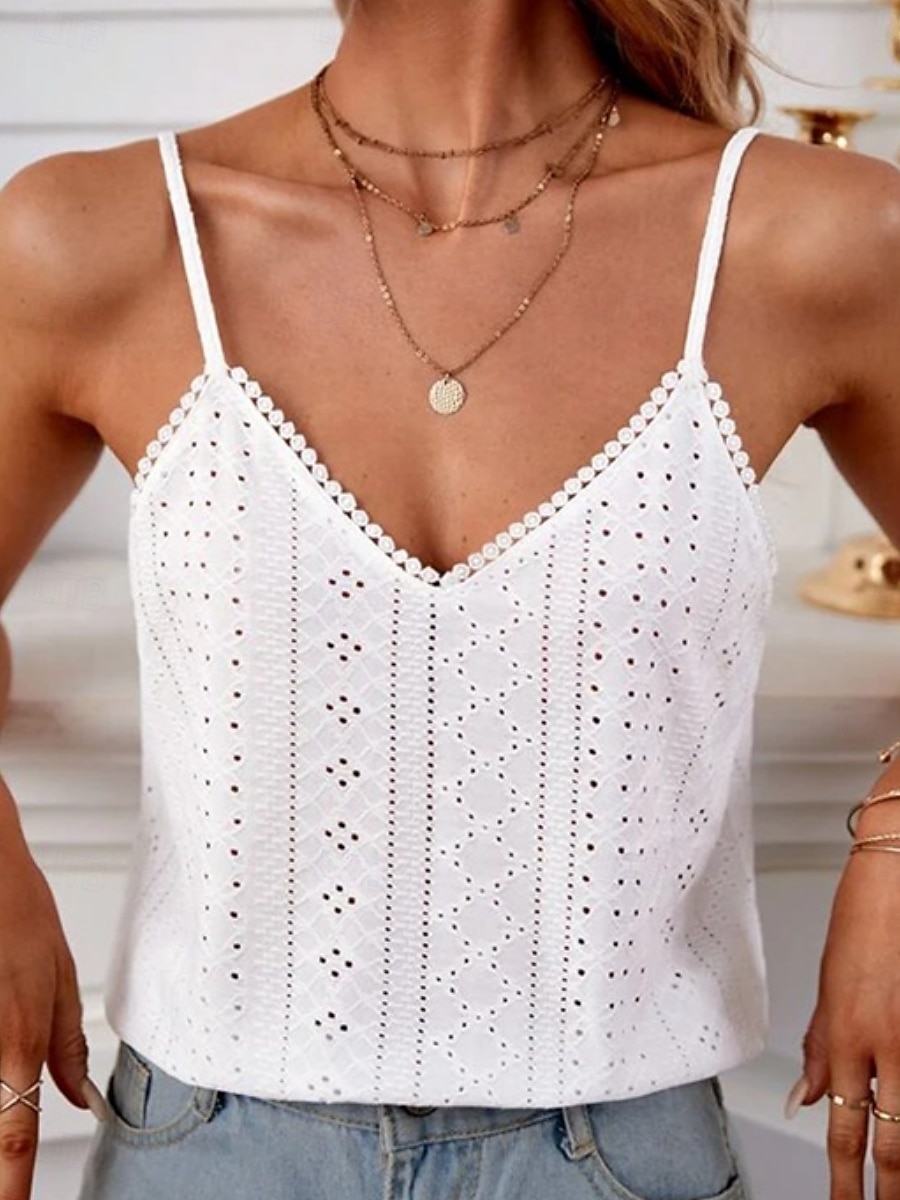 Dames Camisole Tanktop Effen Kleur Stijlvol Casual Mouwloos Band Regular Tops Dagelijks Knoopgaatje Wit Roze Groen Zomer 2025 - $21.99 –P4