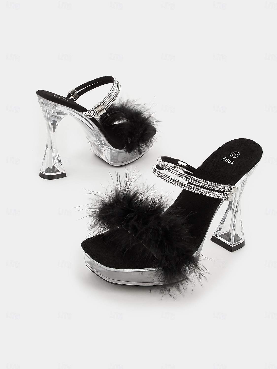 rode met veren versierde, doorzichtige platformhakken voor dames – glamoureuze open sandalen voor avondevenementen en optredens 2025 - $54.99 –P4