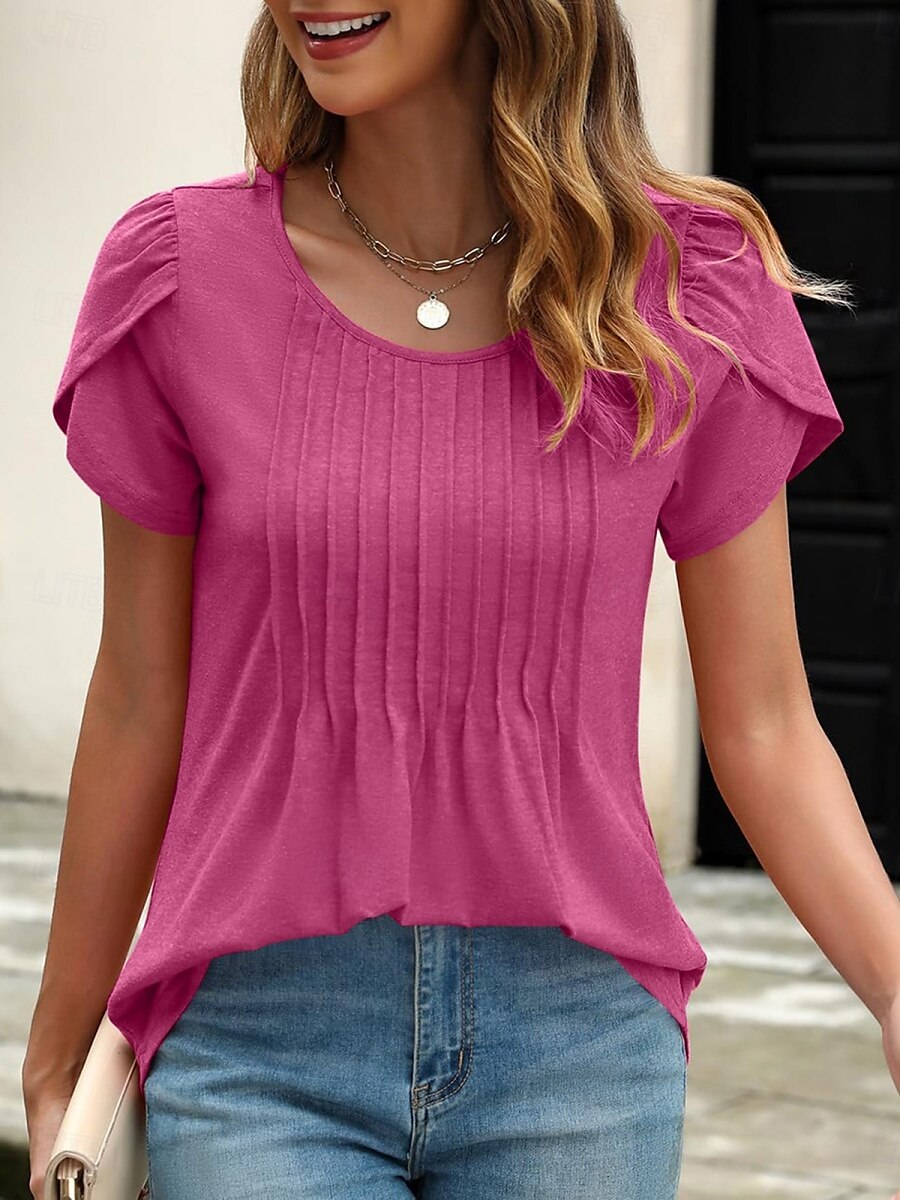 Women's T Shirt Plain Fashion Modern Casual Short Sleeve Crew Neck Regular Tops Daily Weekend White Wine Summer Spring 2025 - $24.99 –P4