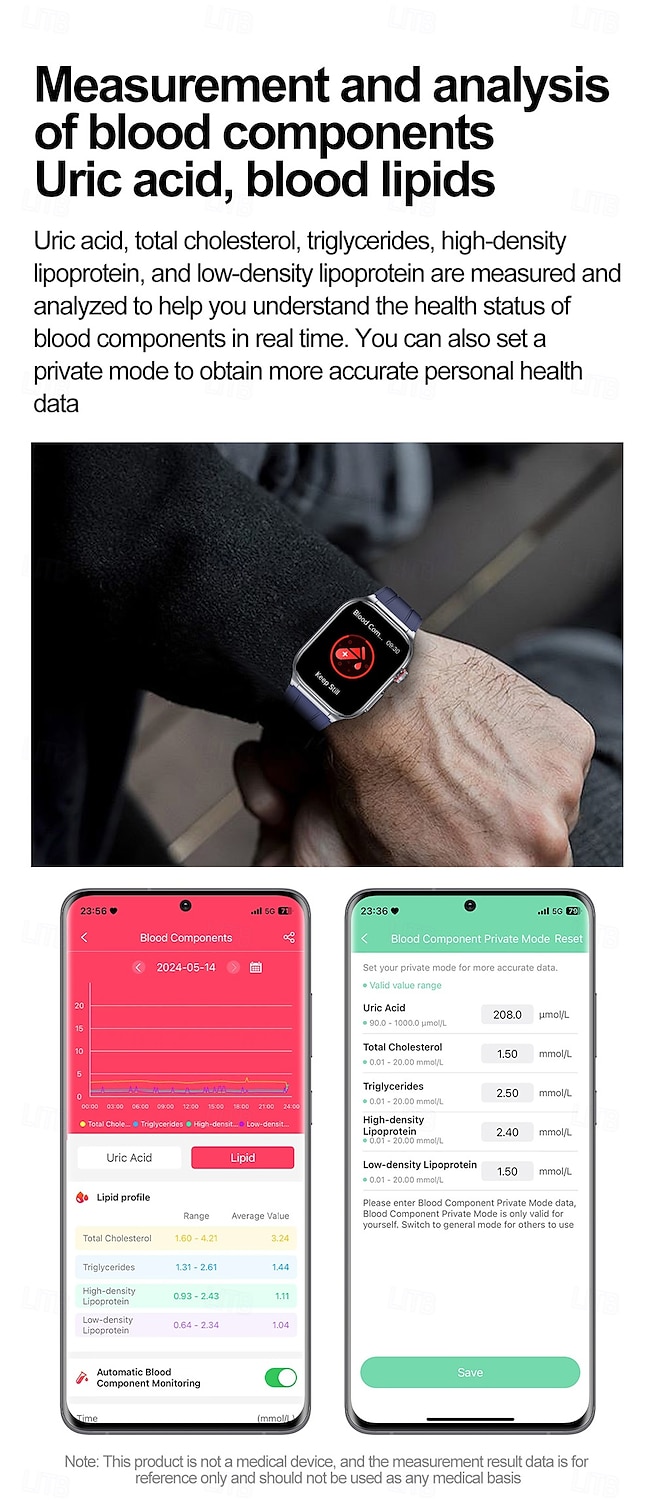 2025年 iMosi ET588 スマートウォッチ 1.96 インチ スマート·ウォッチ ブルートゥース ECG + PPG 温度監視 歩数計 と互換性があります Android iOS 女性 男性 ハンドフリーコール 防水 メディアコントロール IP68 39mmウォッチケース  コレクション – $108.59 –P8