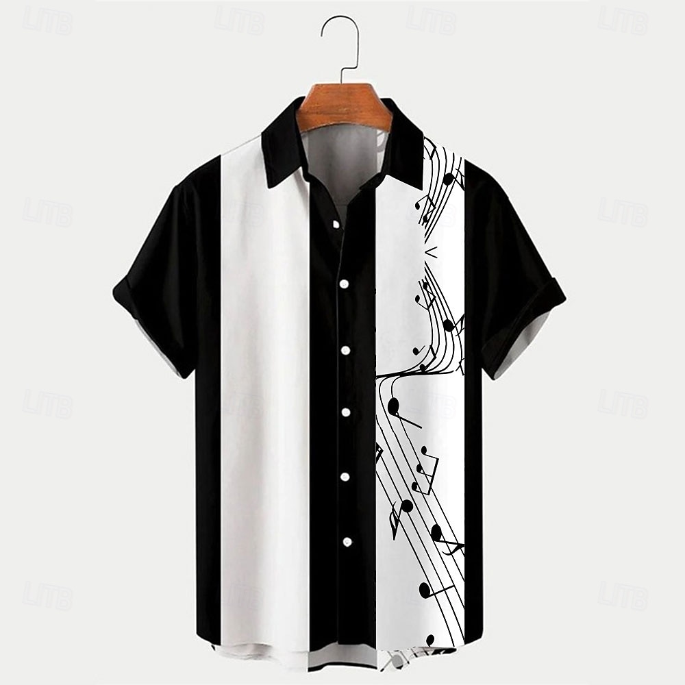 Men's Musical Notes Summer Shirt Bowling Shirt Button Up Shirt Short Sleeve Fashion 1950s Casual Daily Music Festival Summer Turndown Print Blue Black Pink Green 2026 - $25.99 –P1