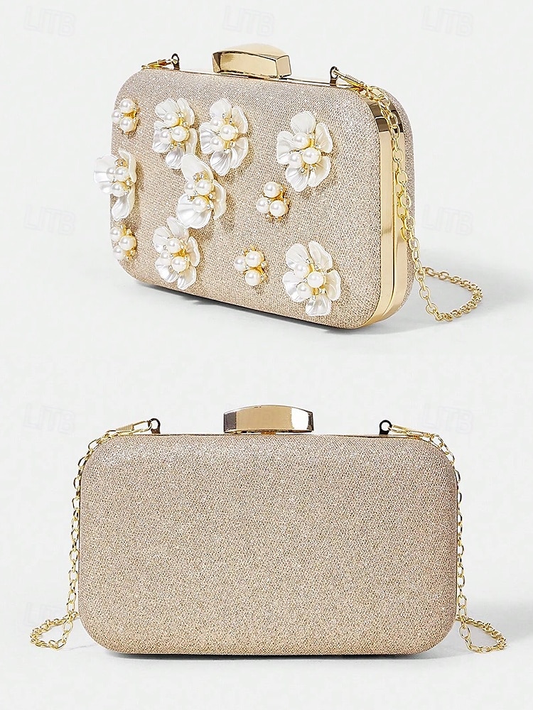 Women's 3D Floral Clutch with Pearl Accents and Gold Chain – Stylish Evening Bag for Weddings, Parties and Formal Occasions Silver Black Gold 2025 - $32.99 –P6