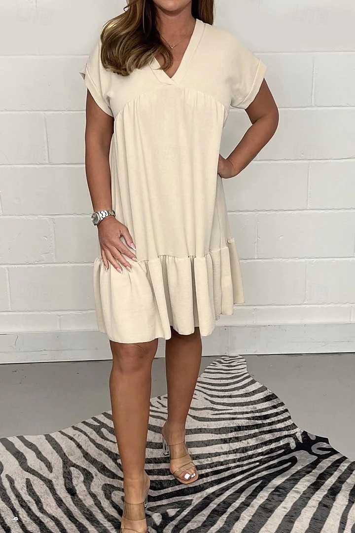 Femmes Robe Longue Maxi Robe Robes inspirées du lin Hawaïen Coupe régulière Manche Courte Col en V Vert Claire Abricot Été Printemps de 2025 ? $32.99 –P1