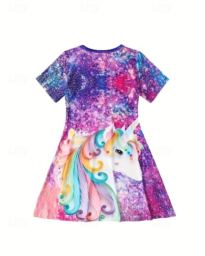 Tyttöjen 3D Kuvitettu Yksisarvinen Mekko Lyhythihainen Kesä Kevät Loma Päivittäin Pyhäpäivä Prinsessa Kaunis Makea Lapset 4-12 vuotta Rento mekko A linjainen mekko Polvipituinen Normaali 2025 - $15.99 –P3