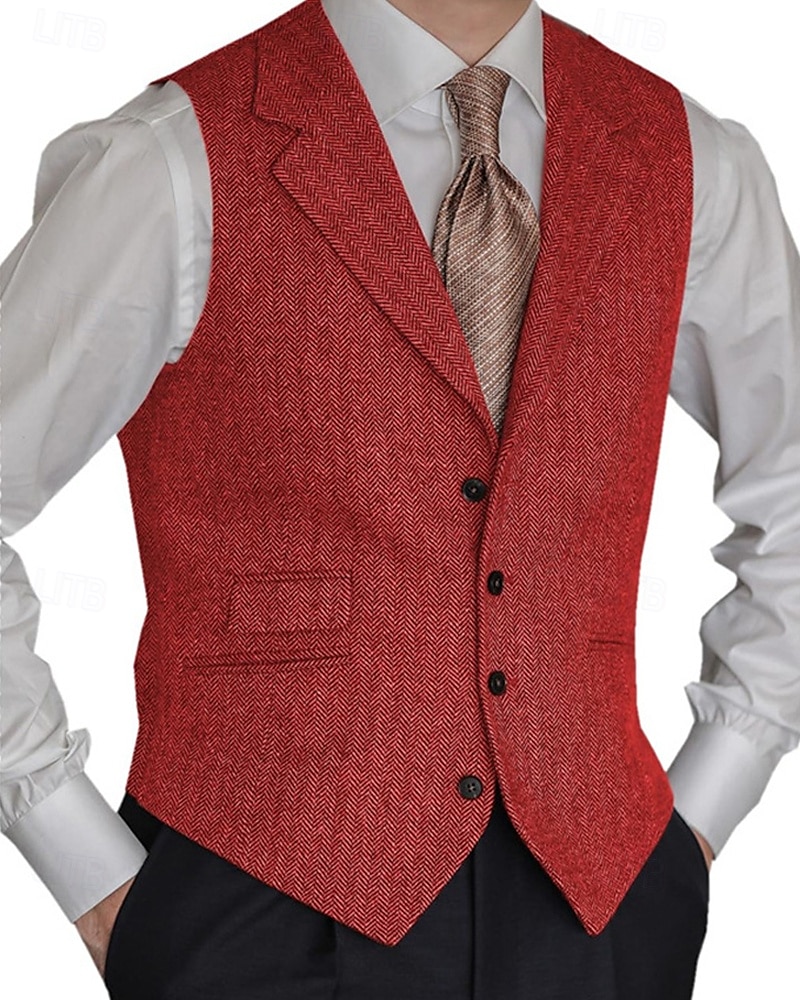 Men's Vest Gilet Vacation Business Daily Date Fashion Casual Spring & Fall Buttons Pocket Polyester Comfortable Plain Single Breasted One-button Lapel Regular Fit Black Red Burgundy Navy Blue Vest 2025 - $41.99 –P3