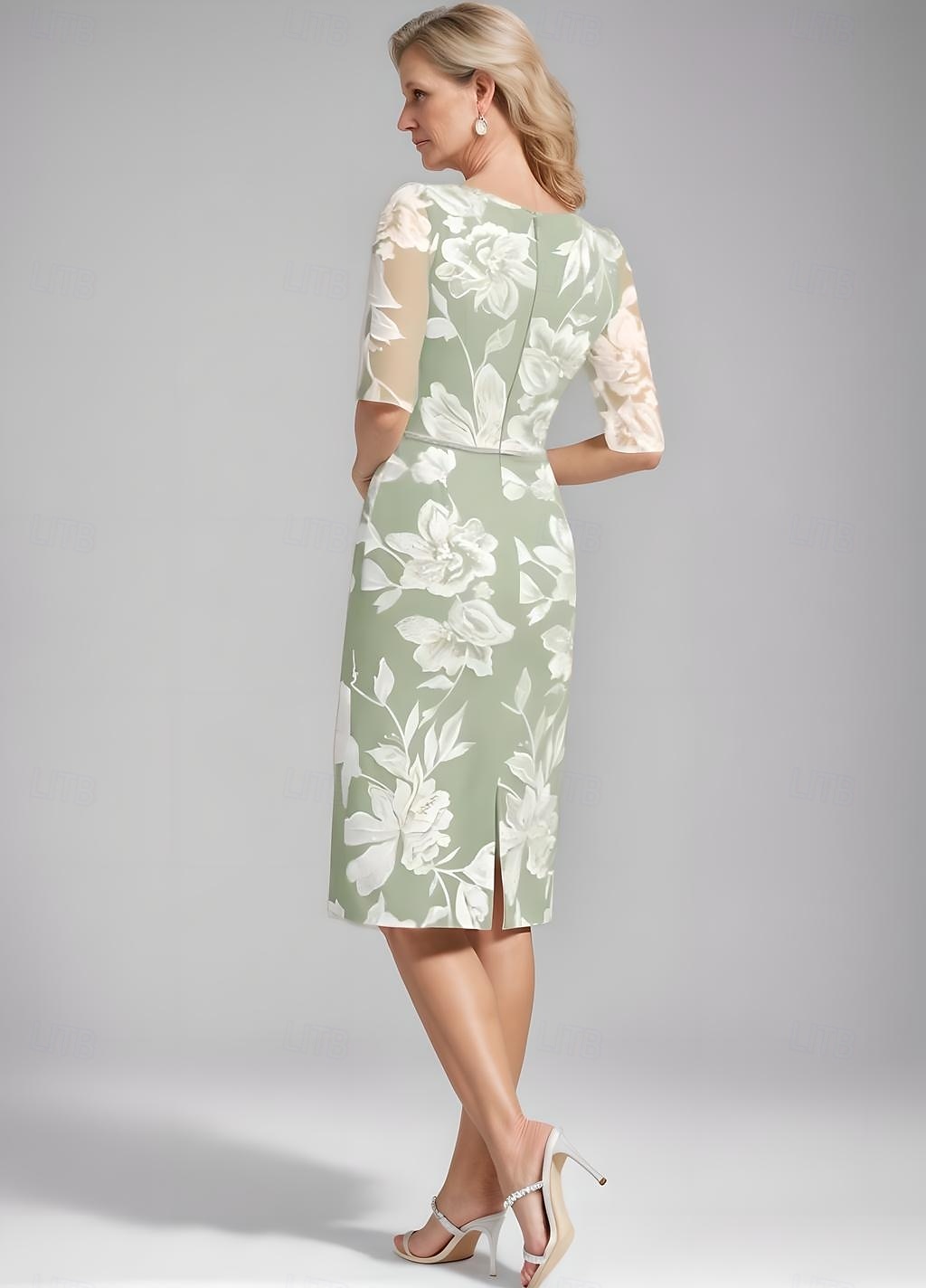 Robe mère de la mariée deux pièces robe fourreau  colonne élégante vintage col en V longueur thé chiffon dentelle florale appliquée à manches 3/4 avec veste ruchée robe de jour de course de 2025 ? $135.99 –P3