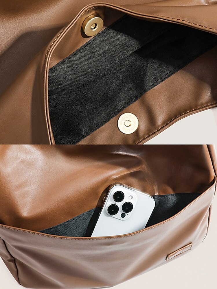 Women's Faux Leather Hobo Shoulder Bag – Minimalist Casual Design for Daily Use and Work Color Black White Brown 2025 - $19.99 –P6