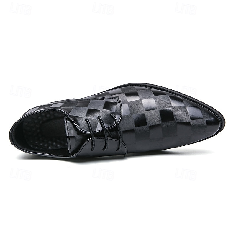 scarpe oxford da uomo in similpelle con motivo a scacchi neri - scarpe eleganti con lacci per lavoro, matrimoni e occasioni speciali del 2025 a $42.99 –P5