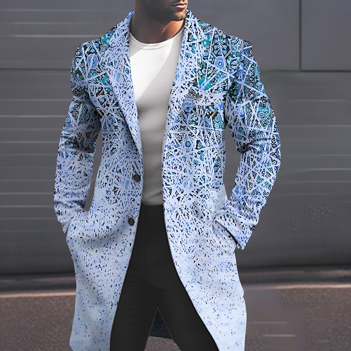 Herr Geometri Vinterkappa Rock Kappa Håller värmen Andningsfunktion Bekväm Mode Streetwear Affär Arbete Klä till Jobbet Utekväll Ficka Mönster Höst vinter Nedvikt Långärmad Gul Rodnande Rosa Blå 2025 - $67.99 –P4