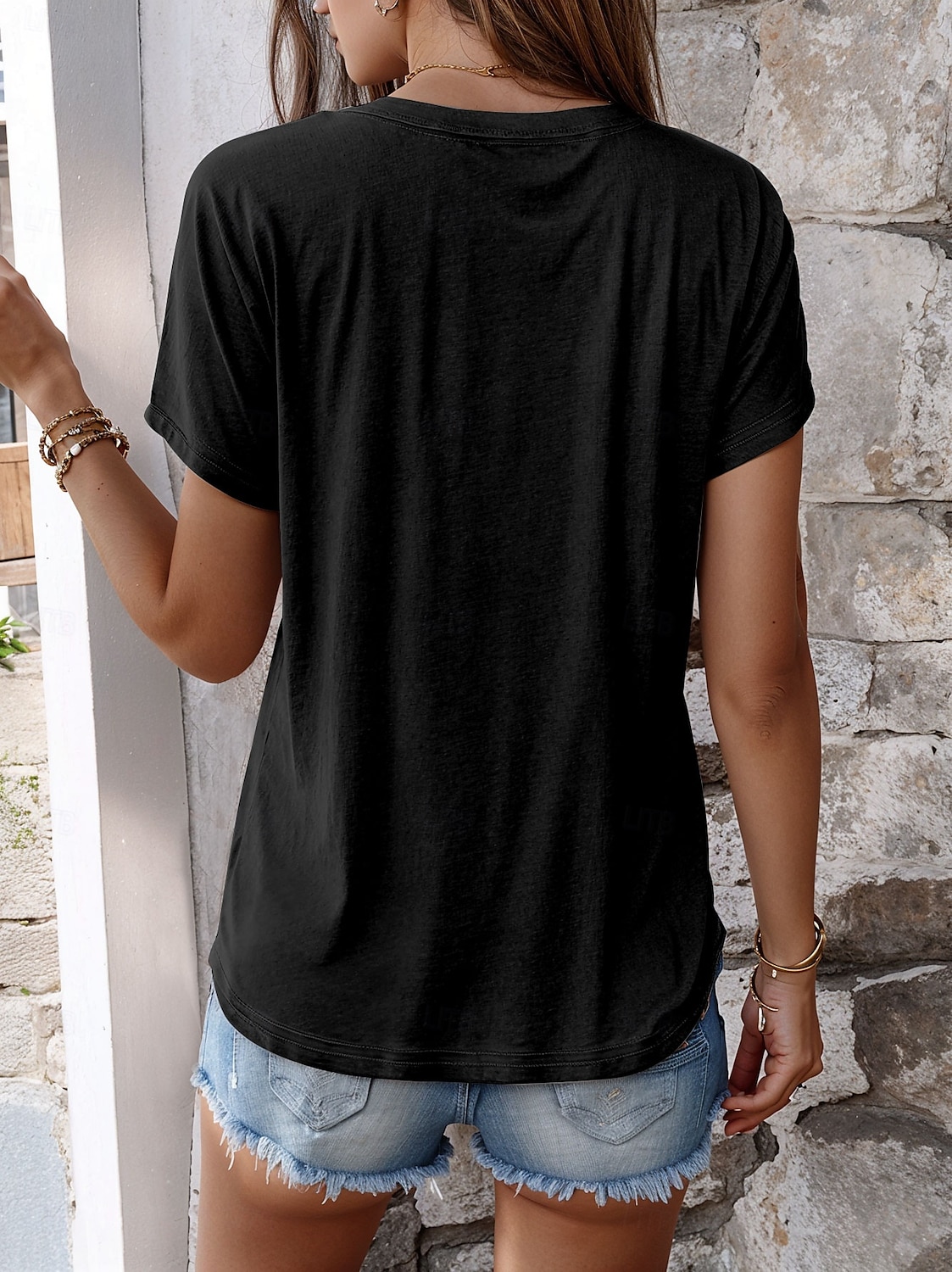 Femme T shirt Chemise en coton Coq Lettre Décontractées Manche Courte Col Rond Hauts réguliers du quotidien Imprimer Noir Bleu Vert Eté de 2025 ? $19.99 –P2