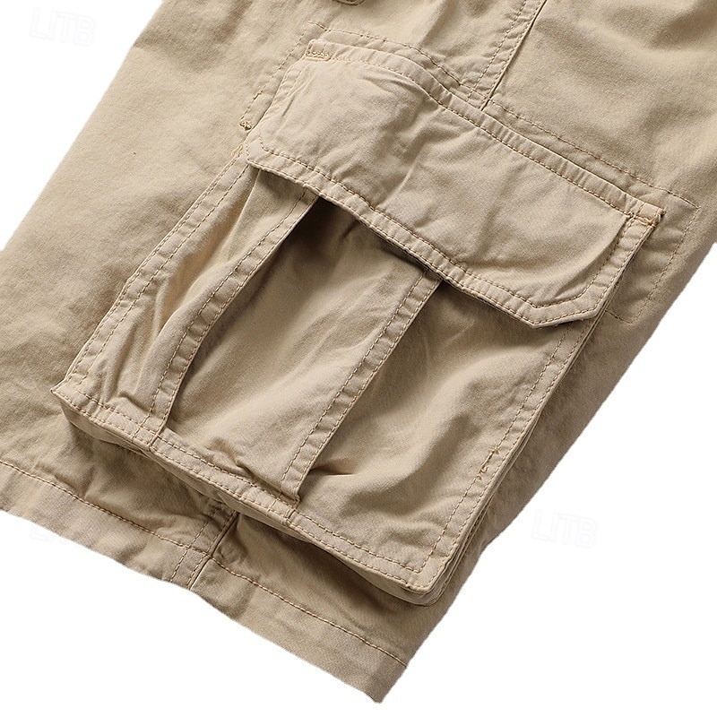 Men's Cargo Shorts Shorts Summer Shorts Drawstring Elastic Waist Multi Pocket Plain Comfort Wearable Knee Length Outdoor Sport Daily Fashion Casual Black Yellow 2025 - $28.99 –P6