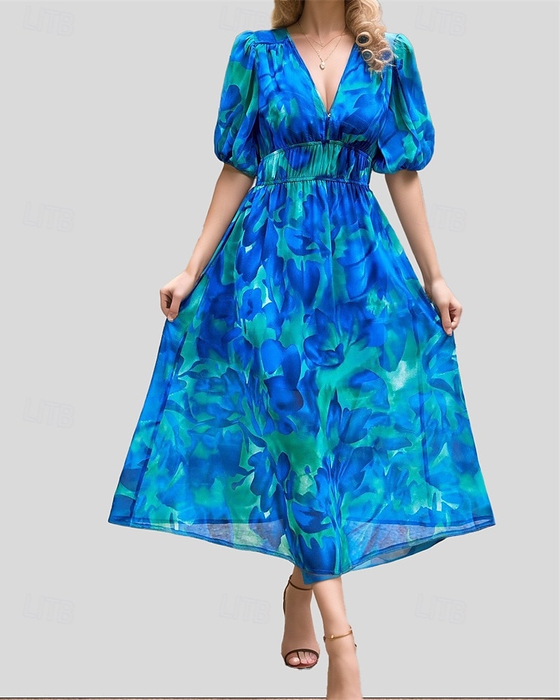 Dam Långklänning Maxiklänning Vardagsklänning A linjeklänning Blommig klänning Sommarklänning Elegant Stylish Semester Dagligen Datum Normal Blommig Kortärmad V-hals Svart Rodnande Rosa Blå Grön 2025 - $28.99 –P1