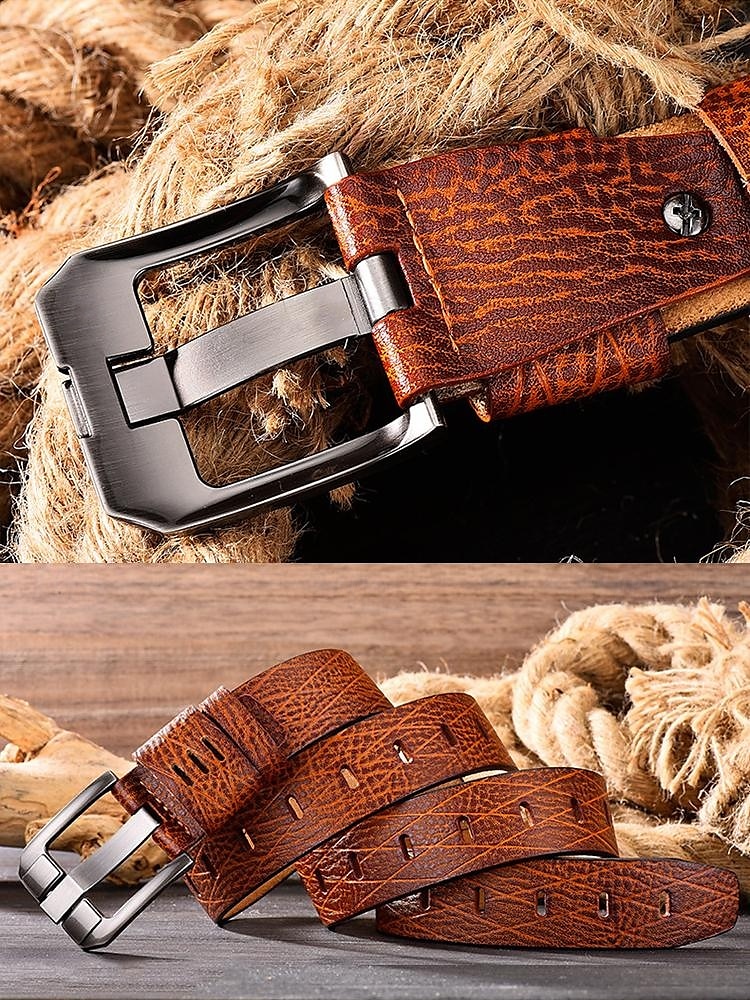 Herrengürtel aus echtem Leder mit robuster Metallschnalle – klassischer Vintage-Stil für Freizeit und formelle Kleidung 2025 - $19.99 –P5