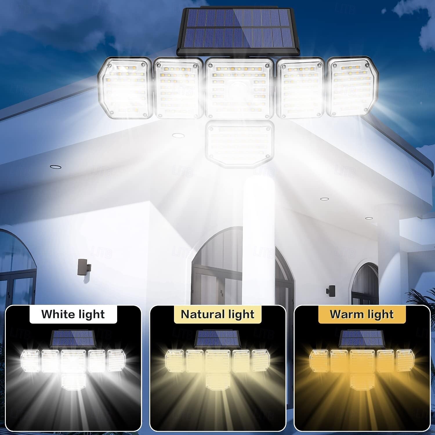 1 шт., уличный водонепроницаемый настенный светильник на солнечных батареях с 6 головками, 256 светодиодных бусин, датчик движения, индукционный светильник для гаража, сада, двора, крыльца, пульт 2026 - $45.99 –P4