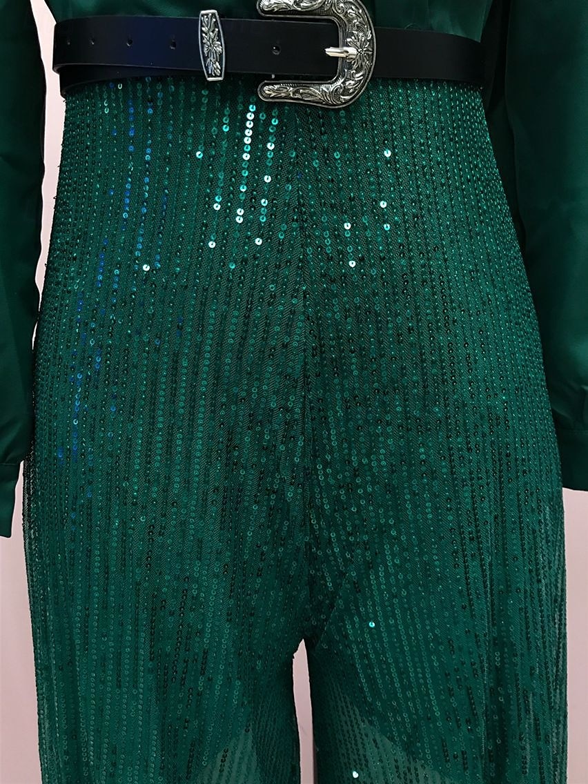 Jumpsuits Mother of the Bride  Formal Elegant V Neck Floor Length Sequined Long Sleeve with Sequin Solid Color 2025 2025 - $120.99 –P3