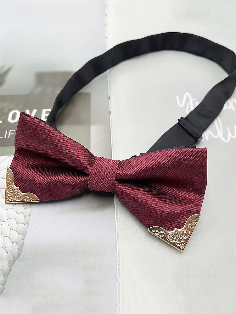 conjunto de gravata borboleta masculina bordô com design com ponta dourada, lenço de bolso e broche de lapela rosa – acessórios elegantes para casamentos, festas e ocasiões formais de 2025 por $11.99 –P3