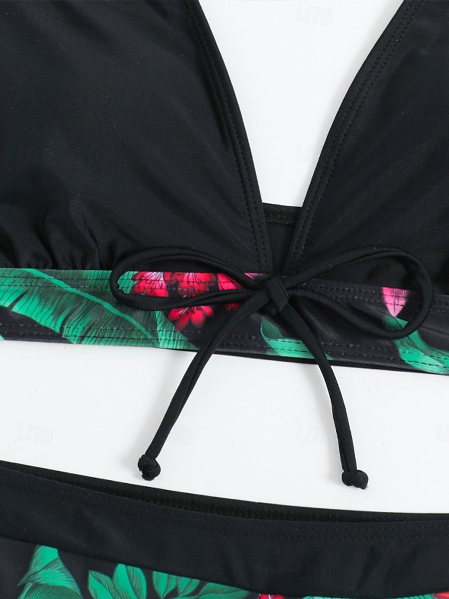 Dam Badkläder Bikini 2 st Pojkeben Baddräkt Öppen rygg Hög midja Smal Semester Standkläder Grafisk Halterneck Ärmlös Baddräkter 2025 - $26.99 –P4
