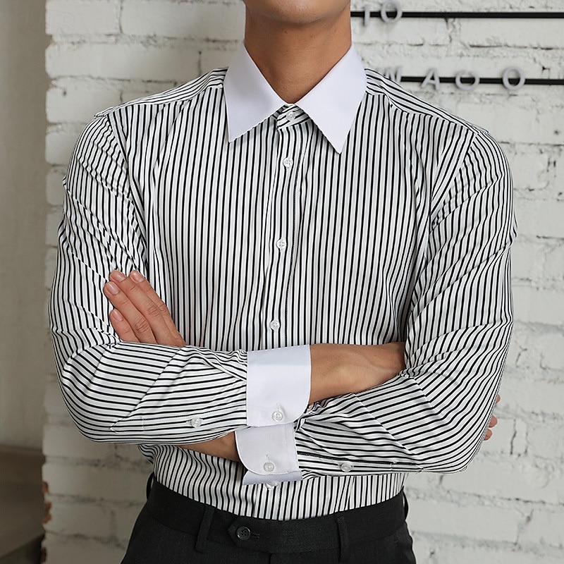 Hombre Camisa Camisa para Vestido Abotonar la camisa Raya Boda Fiesta Negro Azul Piscina Verde Oscuro Verde Trébol Manga Larga Diseño Primavera & Otoño Ropa 2025 - $49.99 –P5