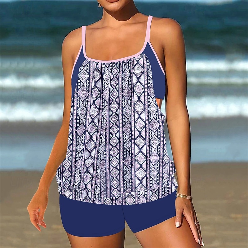 Women's Tankini Two Piece Swimsuit Racerback Swimwear Swimwear Light Pink Black / White Breathable Quick Dry Lightweight Sleeveless - Swimming Surfing Beach Summer Spring Plus Size 2025 - $26.99 –P5