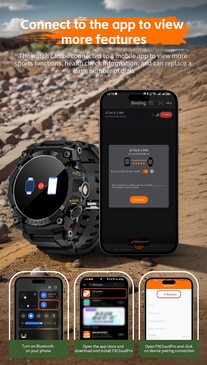LOKMAT ATTACK 3 PRO Slimme horloge 1.39 inch(es) Smart horloge Bluetooth Stappenteller Gespreksherinnering Slaaptracker Compatibel met: Android iOS Dames Heren Lange stand-by Handsfree bellen 2025 - $46.99 –P10