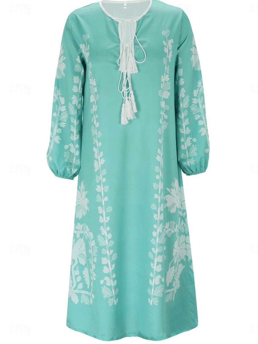 Pentru femei Rochie Maxi Rochie casual Rochie A line Rochie Boho Stilat Casual Vacanță Zilnic Dată Potrivire Largă Grafic Manșon Lung În V Roșu-aprins Albastru Deschis Primăvară Toamnă 2025 - $31.99 –P2