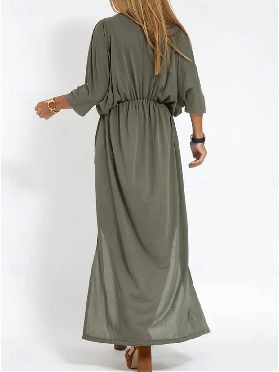 Dames Maxi-jurk Casual jurk A lijn jurk Stijlvol Basic Casual Vakantie Dagelijks Normale pasvorm Effen Halve mouw V-hals Zwart Leger Groen Zomer Lente 2025 - GBP £28.99 –P2