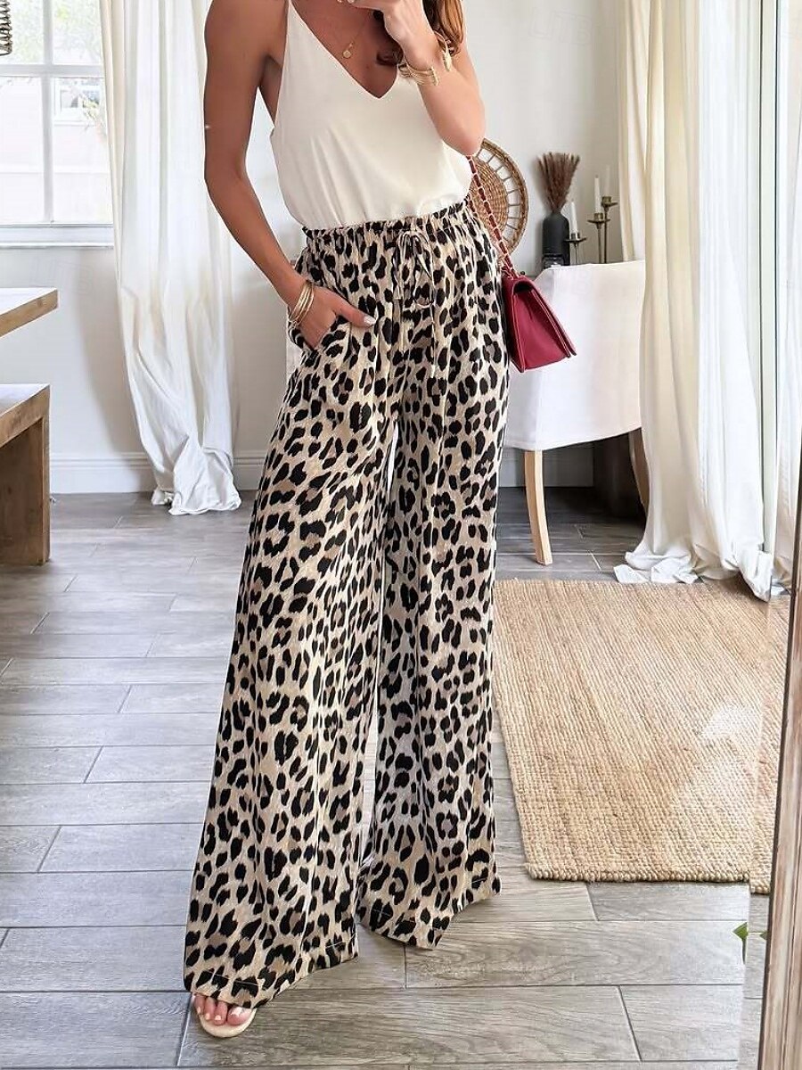 Dam Brett skaft Kinesiska Mode Streetwear Fullängd Hög midja Leopard Ficka Elastiskt midjeband Bekväm Mjuk Microelastisk Utomhus Gata Leopard Sommar Vår Höst Normal 2025 - $22.99 –P2